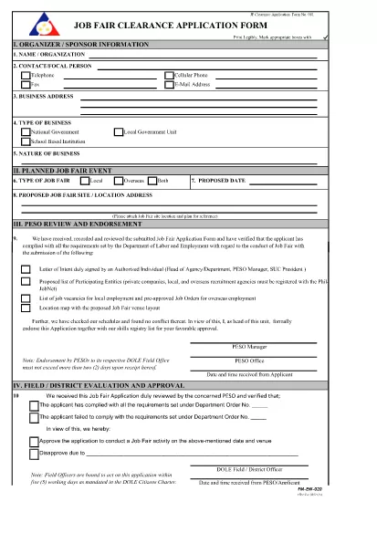 Job Fair Clearance Application Form