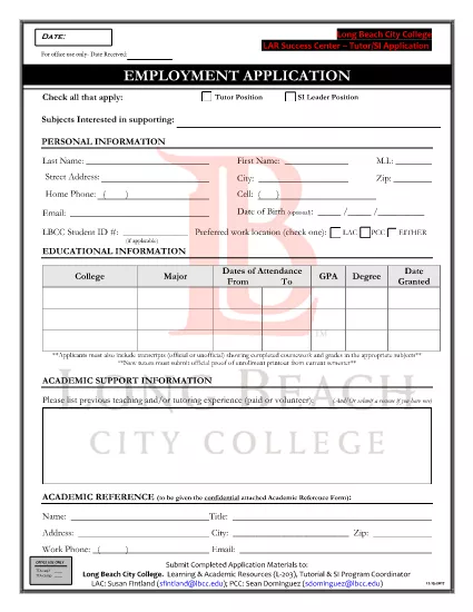College Tutor Application Form