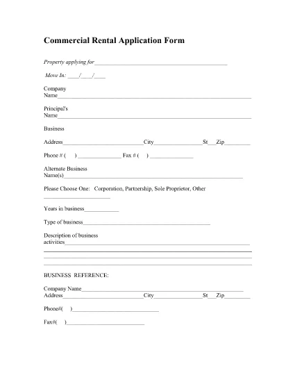Sample Commercial Rental Application Form