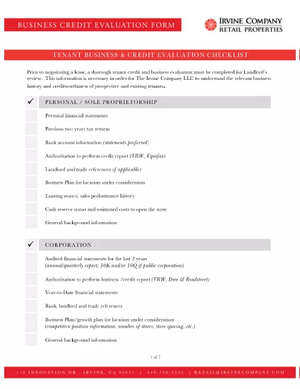 Business Credit Evaluation Checklist