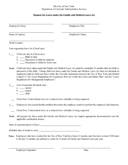 Family Medical Leave Act Application Form