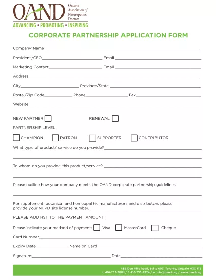 Corporate Partnership Application Form