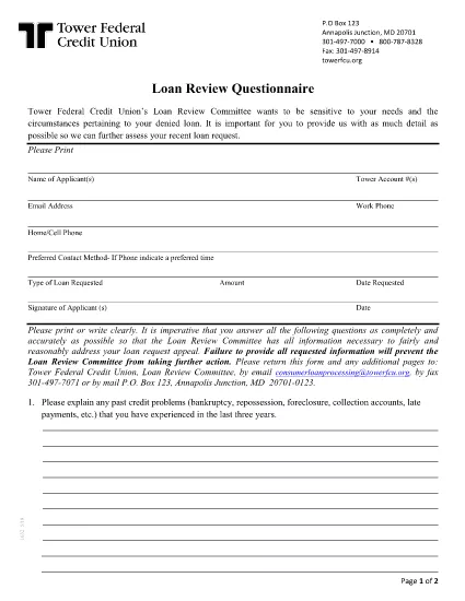 Loan Application Review Questionnaire Form