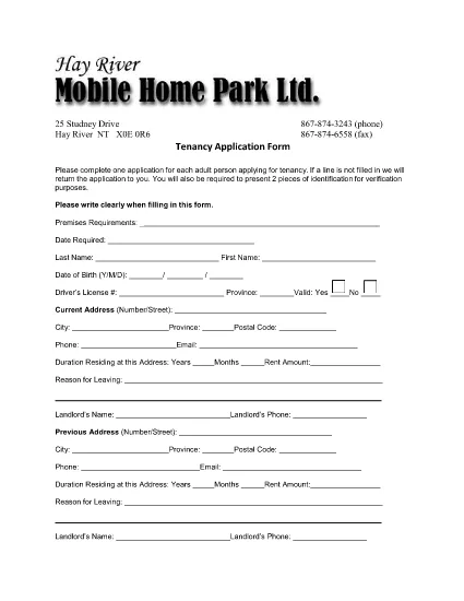 Sample Tenancy Application Form