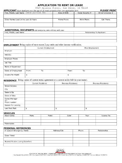 Application to Lease Form