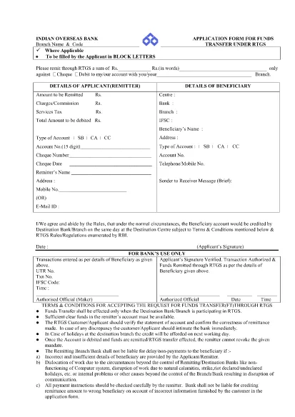Application Form for Funds