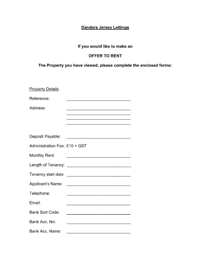 Tenant Offer to Rent Application Form