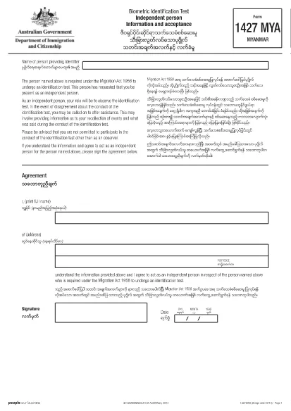 Form 1427 Australia (Myanmar)