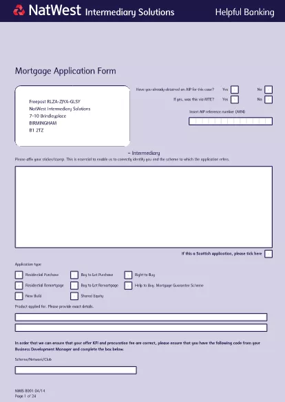 Banking mortgage application form