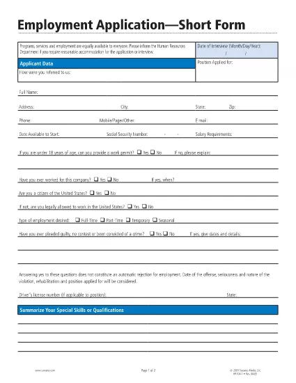 Company Employment Application Form