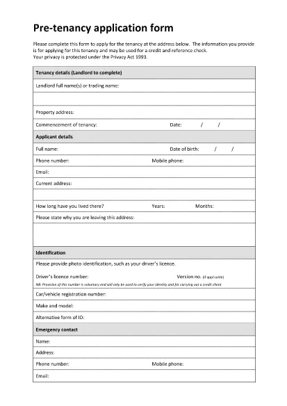 Pre Tenancy Application Form (käytetty)