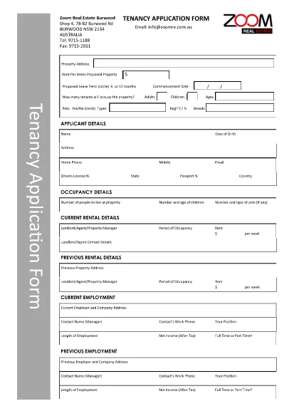Grundlæggende Tenancy Application Form