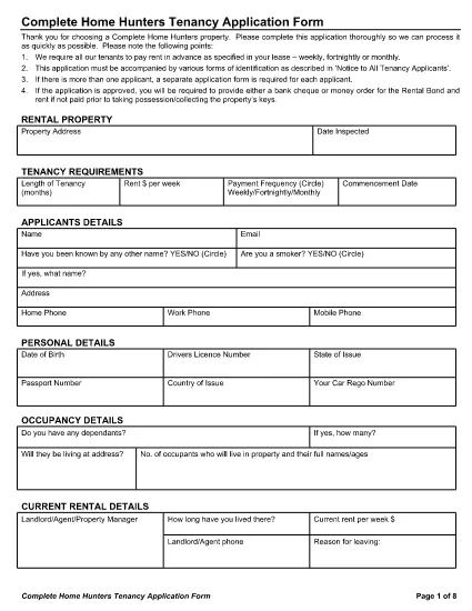 Komplet Tenancy ansøgning Form Form Form