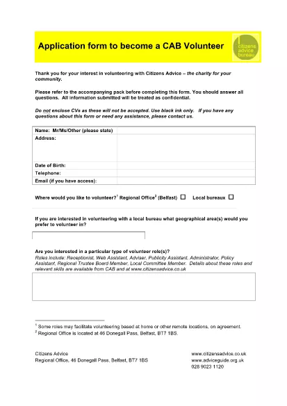 Citizen Advice Application Form