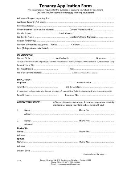 Yetişkin Tenancy Application Form