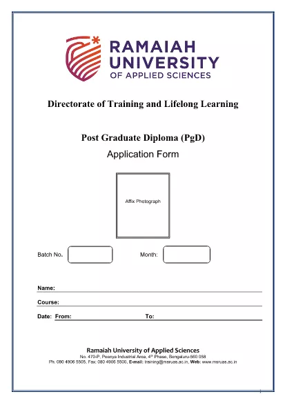 Post Graduate Training Application Form