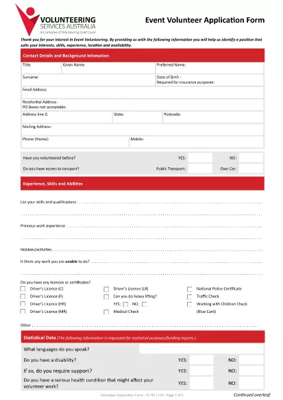 Sample Event Volunteer Application Form
