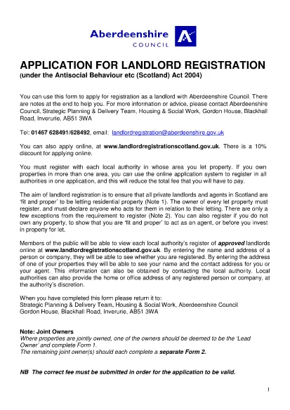 Application for Landlord Registration