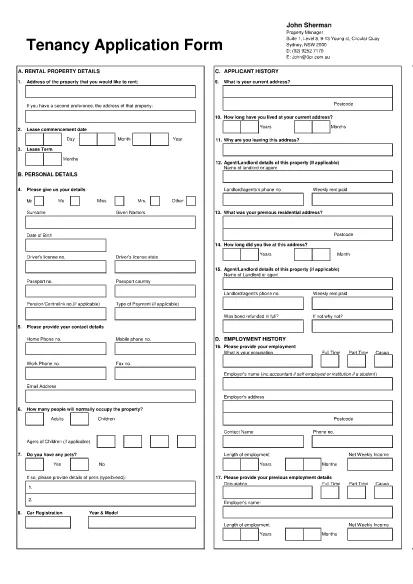Standard Tenancy Application Form