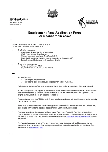 Medical Employee Pass Application Form
