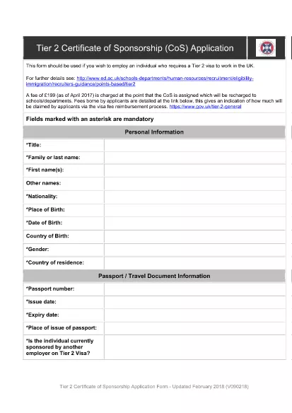 Certificate of Sponsorship Application Form