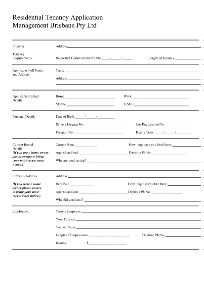 Residential Management Tenancy Application Form