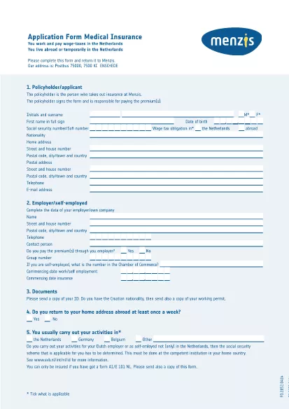 Formulário de solicitação de seguro médico