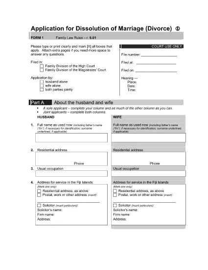 Divorce Separation Application Form