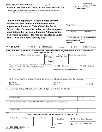 Supplemental Social Security Application Form