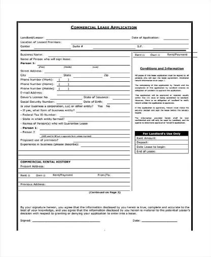 Commercial Leasing Application Form