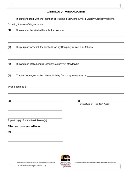 Maryland State Articles Of Organization Form