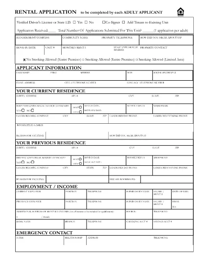 Blank Rental Application Form