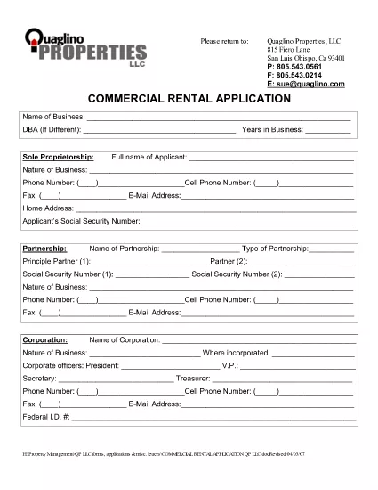 Commercial Real Estate Rental Application Form