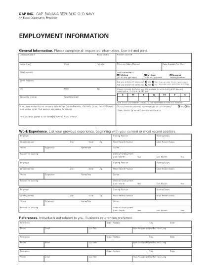 Old Navy Printable Application